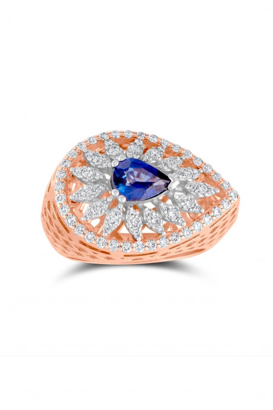 Rose Gold Safir Taşlı Damla Pırlanta Yüzük