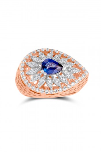 Rose Gold Safir Taşlı Damla Pırlanta Yüzük